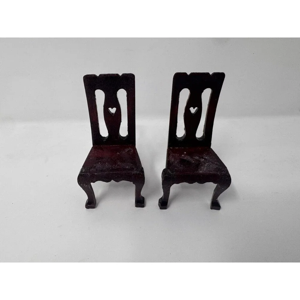 Vintage Dollhouse Wood Furniture Lot Tall Display Cabinet Chairs Hutch